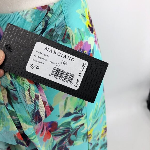 NWT  Marciano Paloma floral turquoise Ruffle Midi Skirt S (match top listed too) - Picture 7 of 15